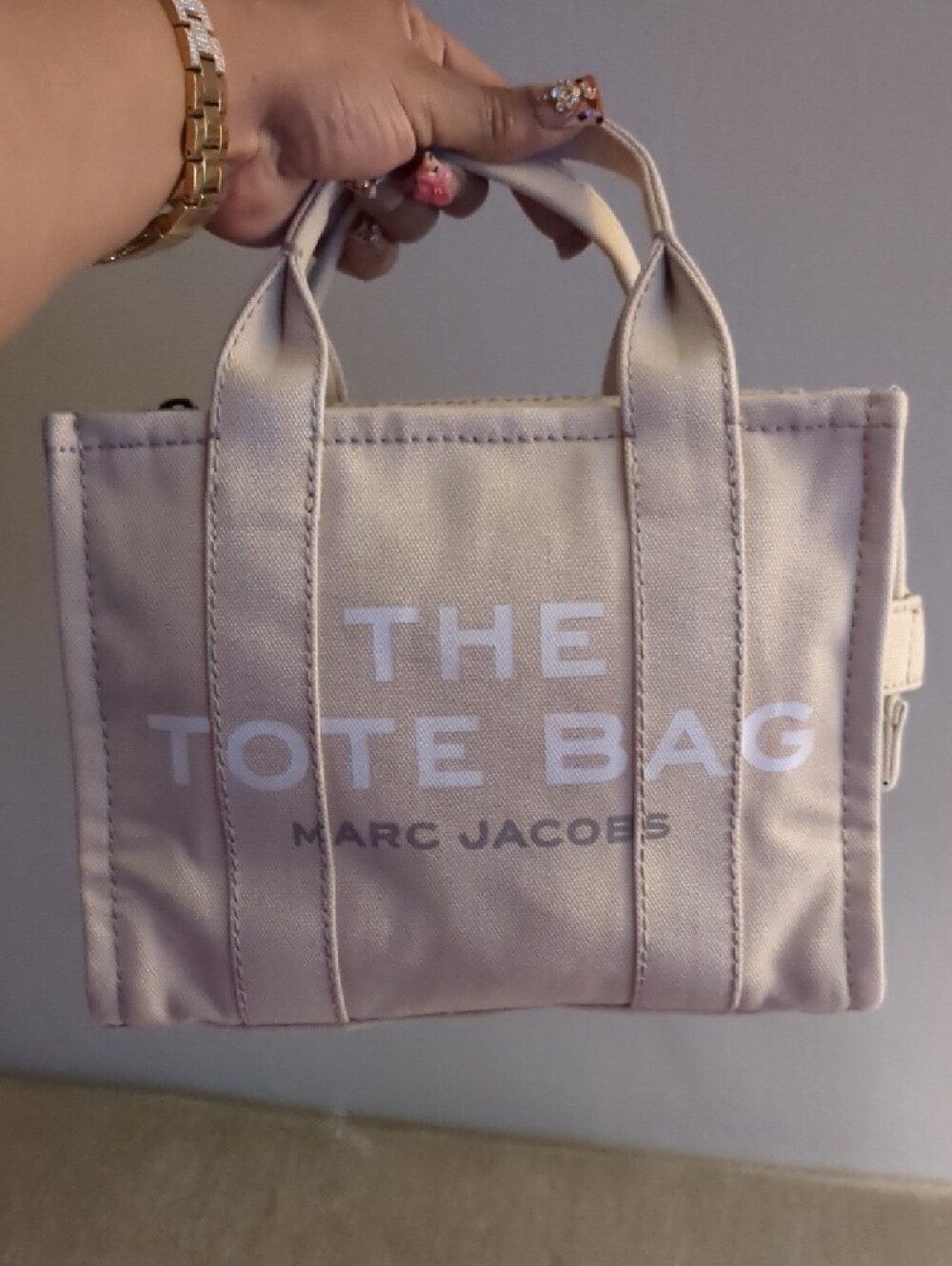 🥳🥳Marc Jacobs Beige Canvas Small Tote with White Logo